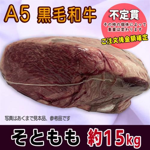【不定貫】牛肉 国産 黒毛和牛 ソトモモ ブロック 約15kg A5 業務用