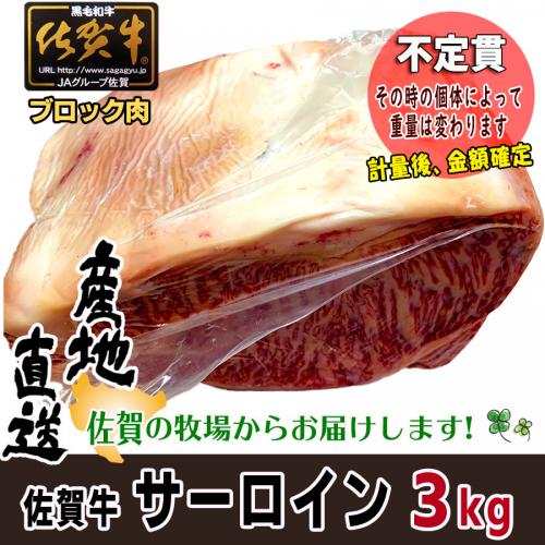 【不定貫】牛肉 国産 佐賀牛 サーロイン ブロック 約3kg A4以上 産地直送 ステーキに最適